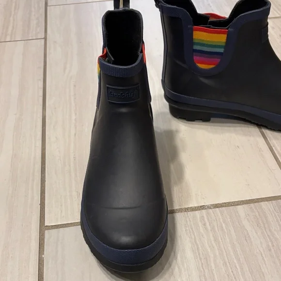 Landcheif Rubber Black Rain Boots with Rainbow Accents - Picture 2 of 5